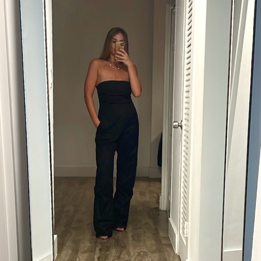 Zara Black Strapless Wide-Leg Jumpsuit